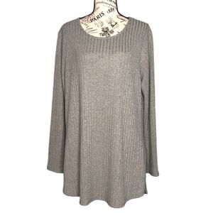 Calvin Klein SIZE 0X Lightweight Round Hem Sparkly Crew Neck Ribbed Knit Sweater